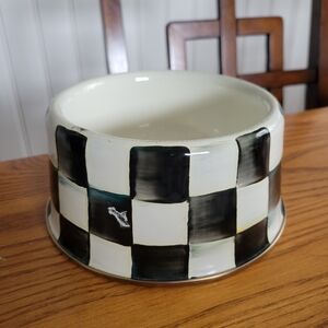 MacKenzie-Childs Black and White Checkered Ceramic Dog Bowl